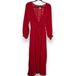 UPS & DOWNS Maxi Dress Womens Medium Red Semi Sheer Valentines Holiday Belt NWOT